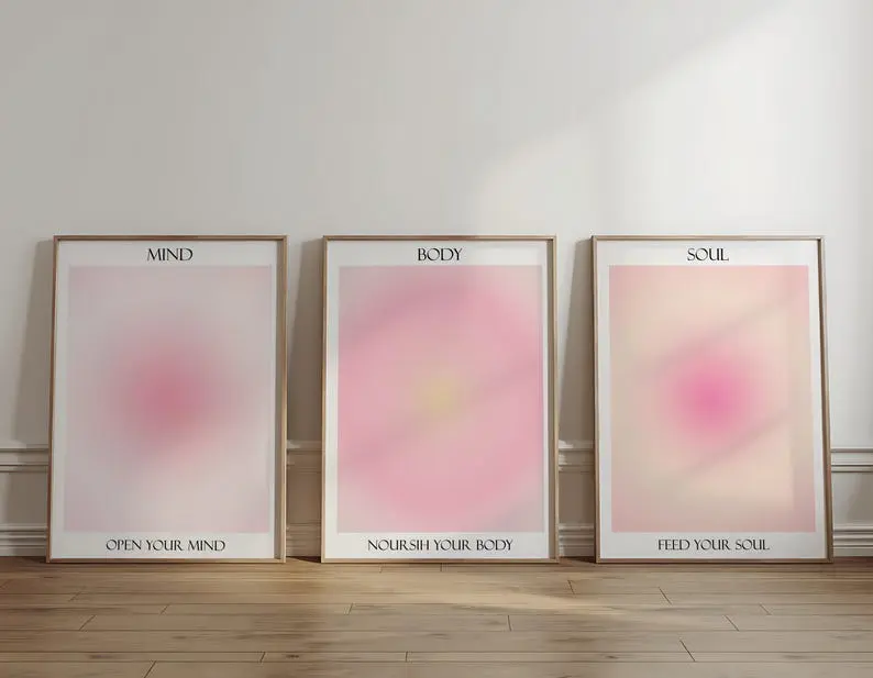 Aura Poster Set, Mind Body Soul Print, Spiritual Energy Art, Wellness Poster, Minimalist Gradient Wall Art