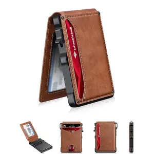 Men's Minimalist Ultra-Thin Wallet, Holds 9-13 Cards, Money Clip & ID Window, Aluminum Alloy Dual-Fold RFID Blocking Design, Durable Bifold Wallet