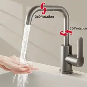 Stainless Steel Swivel Faucet, 360° Rotatable Bathroom Tap, Separate Hot & Cold Controls, G1/2" Inlet Hose, High-Flow Rate, Easy Install