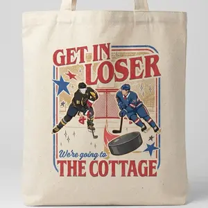 Get In Loser Tote Bag,Heated Rivalry Romance Tote Bag, Hollanov Couple Romance Book Tote Bag, Hockey Rivals Couple Bag, Movie Book Fans Gift