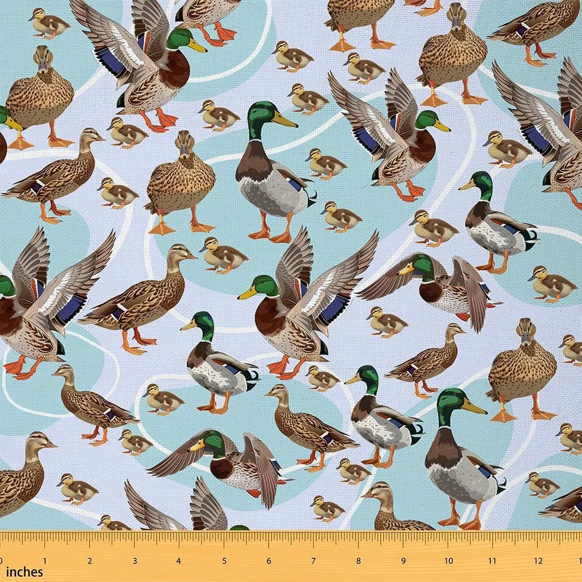 Cute Duck Fabric Watercolor Cartoon Mallard Birds No Stretch Sewing Fabric Lovely Wild Animals Rustic Soft Flannel Polyester Fabric Quilting Handmade Artwork Pre-Cut
