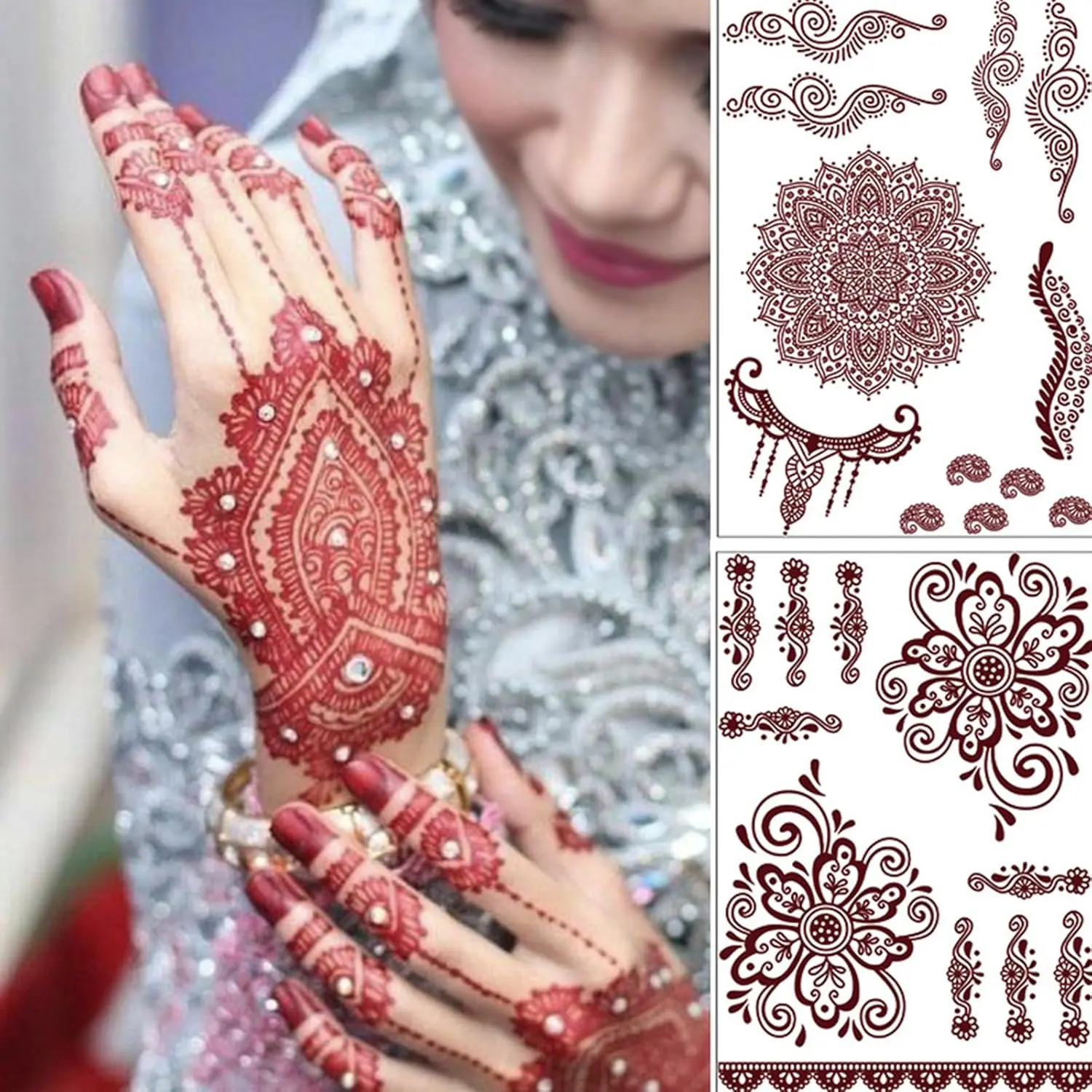 10 Sheets Temporary Tattoo Stickers Exquisite Totem Indian Lace Mandala Flower Pattern Waterproof Brown Tattoo Wedding Party Festival Tattoos Decorations Face Body Tattoo Supplies, Small cohesive tattoos
