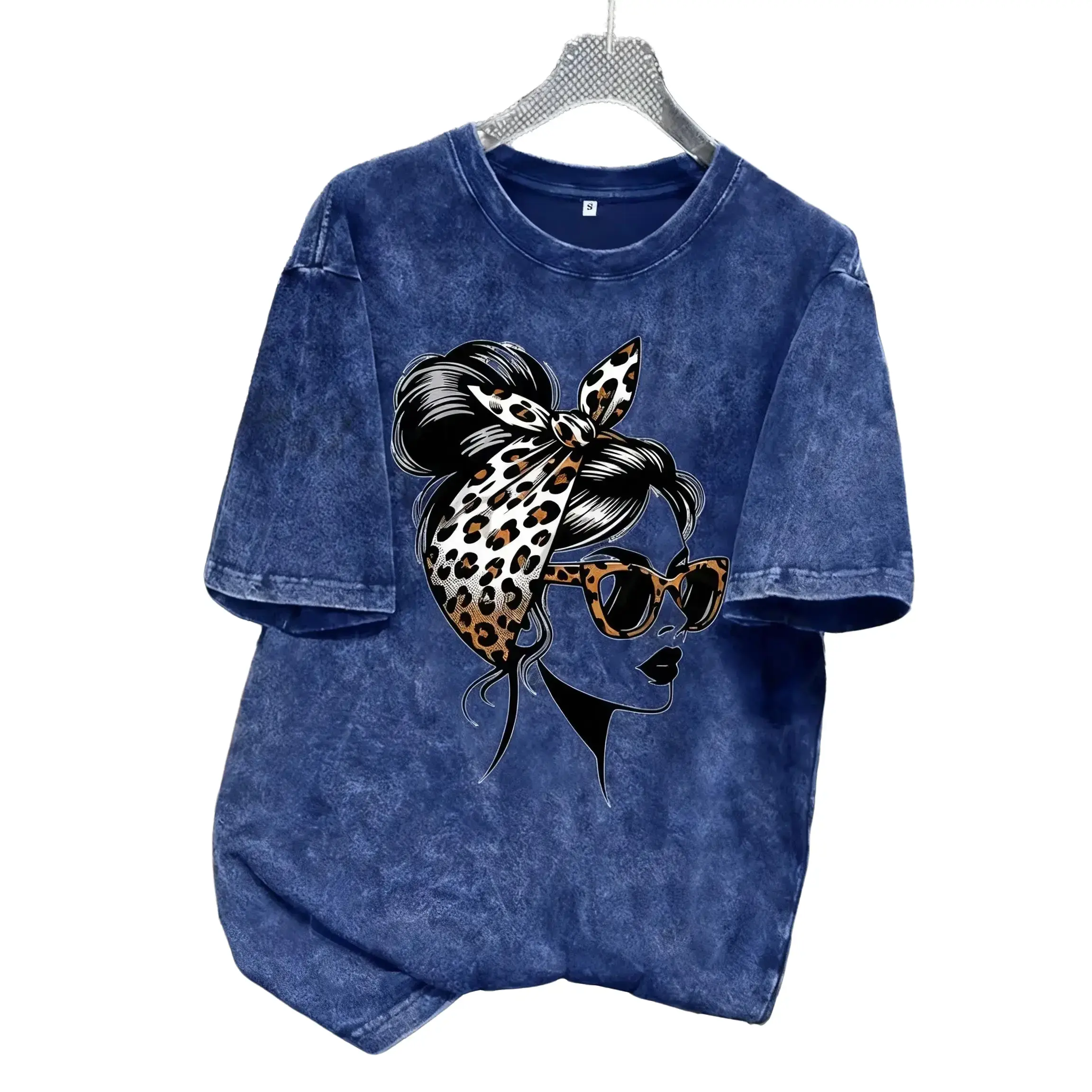 Retro Leopard Print Big Bow Made  Printed Pattern Washed  100% Fabric 230g Orca Brand Is Suitable for Leisure, Outdoor Outings, S, Holidays, Gift-giving and Other Scenes. Unisex Vintage Graphic Gooner Eat Sleep Goon Repeat T-Shirt Grunge Album Casual Roun