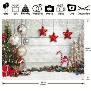 Winter Wonderland Christmas Backdrop-Photography Backgrounds for Kids Photo Booths and Birthday Parties Xmas Tree,Snow Balls Wooden Ornaments Banners Decoration