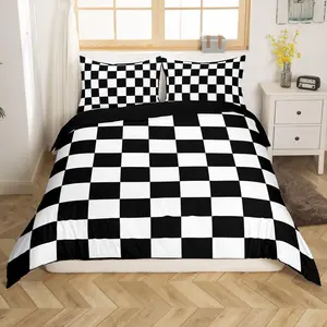 Checkered Retro Bedding Set Teen Women Men Black White Plaid Duvet Cover Kids Boys Girls Geometric Vintage Comforter Cover Modern Simple Groovy Aesthetic Room Decor