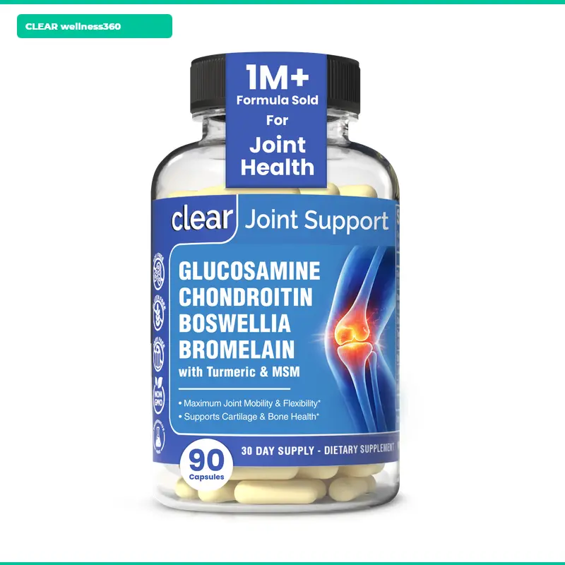 Joint Support Supplement with Glucosamine, Chondroitin, MSM, Turmeric, Boswellia, Quercetin & Bromelain | Knee Support, Cartilage Health, Joint Mobility, Flexibility & Bone Health for Men & Women