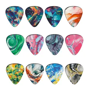 Marble Pattern Guitar Pick (12pcs/set), Colorful Double Sided Printed Guitar Pick, Music Accessories For Guitar Ukulele Banjo