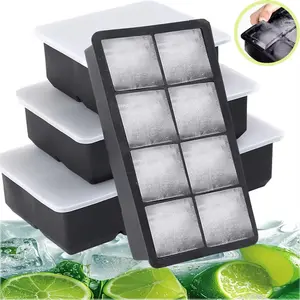 4/6/8/Grid Big Ice Tray Mold Box Large Food Grade Silicone Ice Cube Square Tray Mold Pub Wine Ice Blocks Maker Model