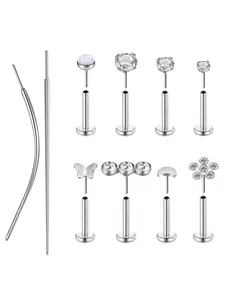 16G/18G/20G Flat Back Earrings Studs Push in Threadless Nose Studs Surgical Stainless Steel Labret Lip Cartilage Helix Tragus Piercing Jewelry for Women Men, Body Jewelry, Flat Pierced Jewelry