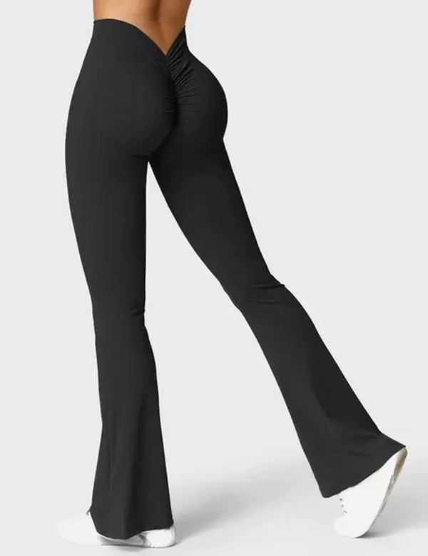 Yoga activewear Scrunch Flare Leggings Daze V Back Butt Lifting Wide Leg High Waist 31.5" Gym Workout Yoga Pants