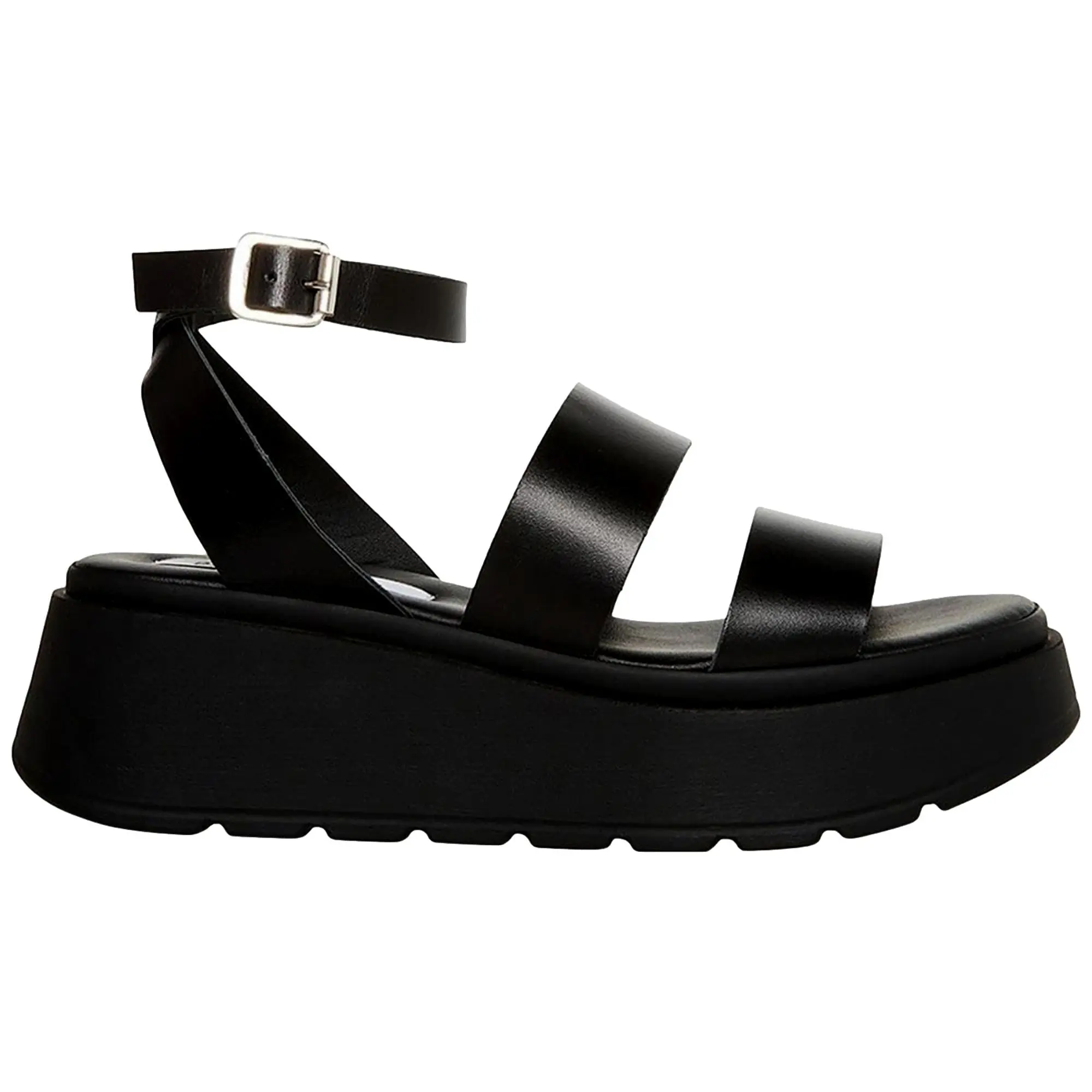 Steve Madden Tenysi Wedge Sandal Black Leather  TENY01S1-001 Women's
