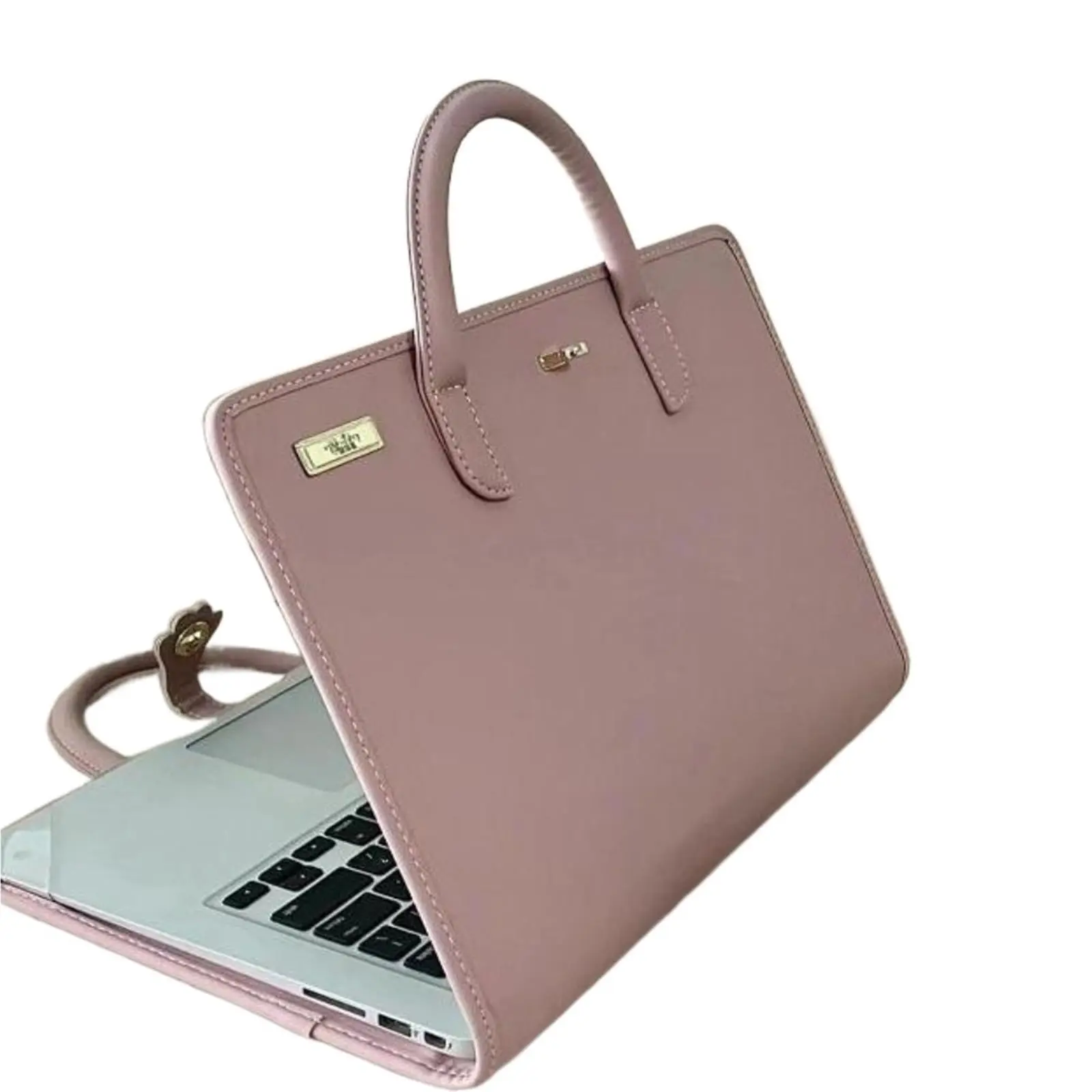 Feminine Aesthetic Handbag-Style PU Leather Laptop Sleeve Case - Waterproof, Wear-Resistant, Shockproof, Padded Interior, Multi-Compartment Office Accessory with Ergonomic Handle for 14"-16" Notebooks, Portable School Cover