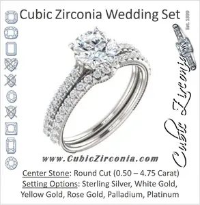 CZ Wedding Set, featuring The Delanie engagement ring (Customizable Cathedral-set Round Cut Style with Thin Pavé Band, Inlaid Milgrain and Tiny Peekaboo Accents)