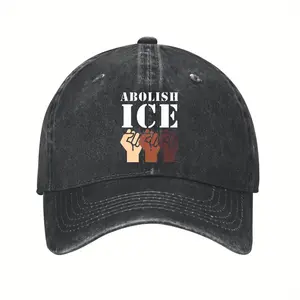 100% Black Vintage Dad Hat - Abolish ICE Protest, Resist Support Immigrants, Raised Fists Graphic, Casual Statement Sports & Outdoor Hat for Social Justice Advocates