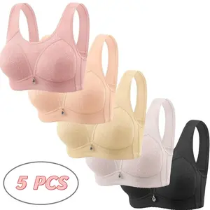 5PCS Women's Plus Size Bra No Underwire Maximum Support Push Up Lingerie Anti Bulge Side Control Lift Up Design Bralette Breathable Comfort Vest Style Underwear for Moms