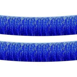 Blue Foil Fringe Garland 10FT 2packs, Metallic Foil Tinsel Fringe Banners for Parade Float Decorations Wedding, Birthday Party Graduation (Two Blue)