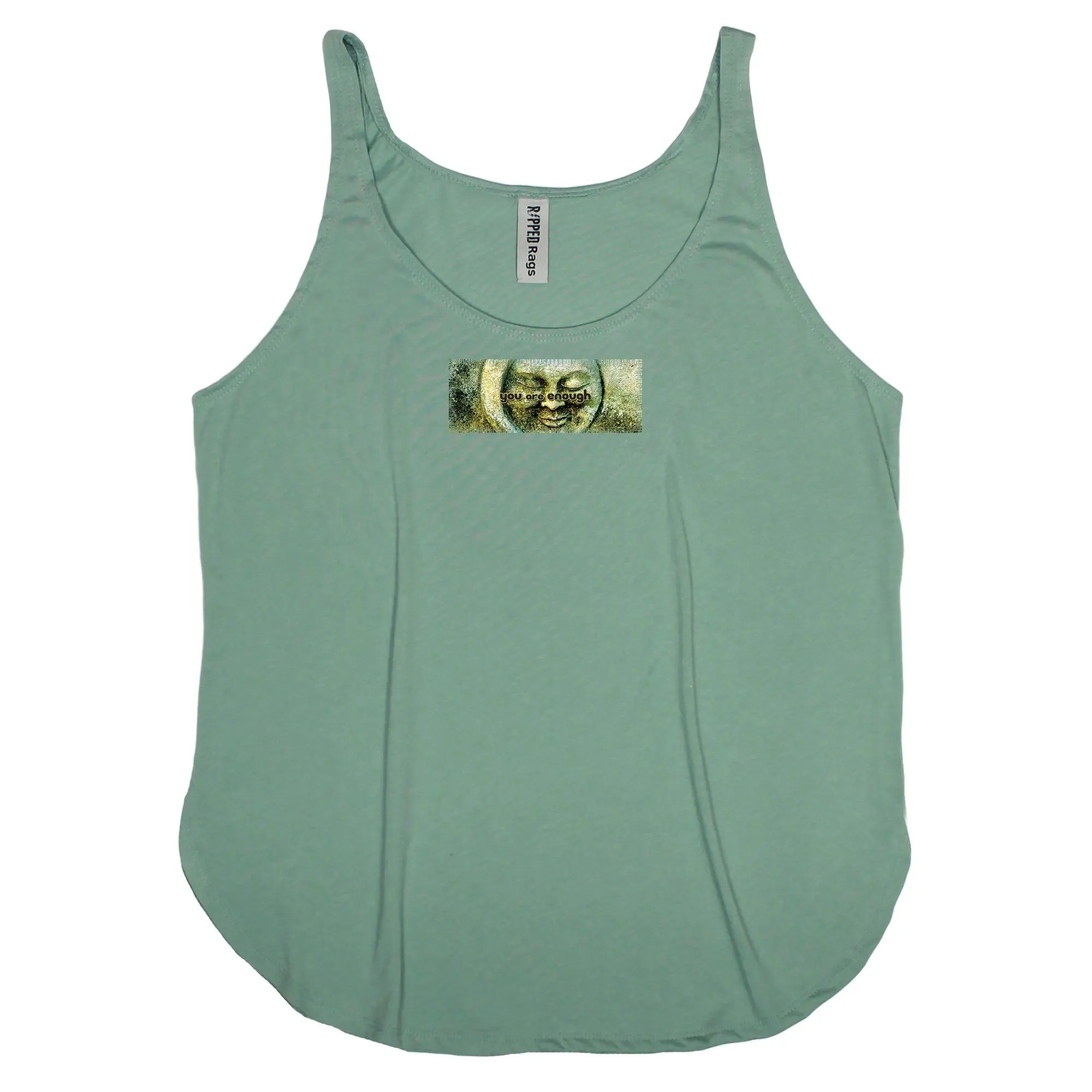 Ripped Rags Women's "Man in the Moon You are Enough" Patch Tank Top - Ripped Frayed, Feminine Casual Style, Comfortable Fabric Design, Fashion