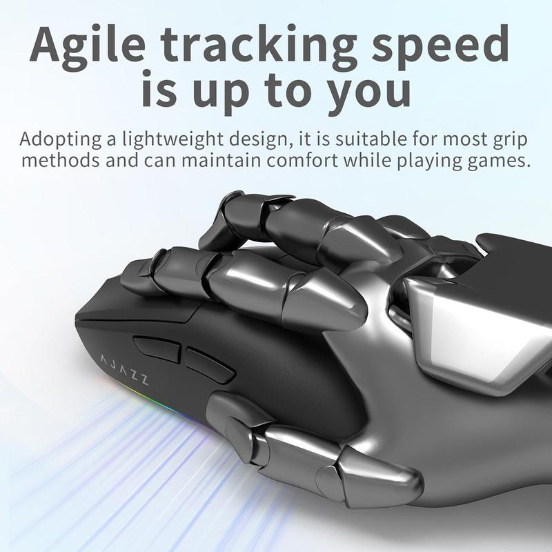 AJAZZ AJ139 V2 MC Wireless Gaming Mouse, PAW3311 Sensor, Low-Latency Tri-Mode (USB-C + 2.4G + BT), Wireless Charging Base, Lightweight 66g Design, 1K Polling Rate, 500mAh Long-Lasting Battery, Multi-System Compatibility, Esports and Office Use