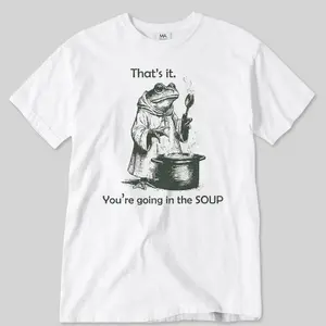 Vintage Going In The Soup Graphic Tee | Retro Weirdcore Aesthetic T-Shirt | Heavyweight 100% Cotton Funny Meme Top | Trendy Sarcastic Slogan Relaxed Fit Apparel | Soft Unique Random Humor Gift | Edgy Urban Streetwear Outfit