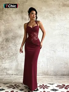 Elegant Halter Neck Lace Dress, Women's Fashionable Evening Gown, Formal Wear, Perfect for Special Occasions, Chic and Timeless Design, Womenswear