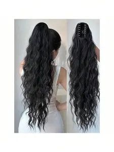 Claw Ponytail Extensions Hair Black Color 26-28 Inch Long Water Wave Hair Heat Resistant Fiber Synthetic Hairpiece For Women Girls Party Daily Use