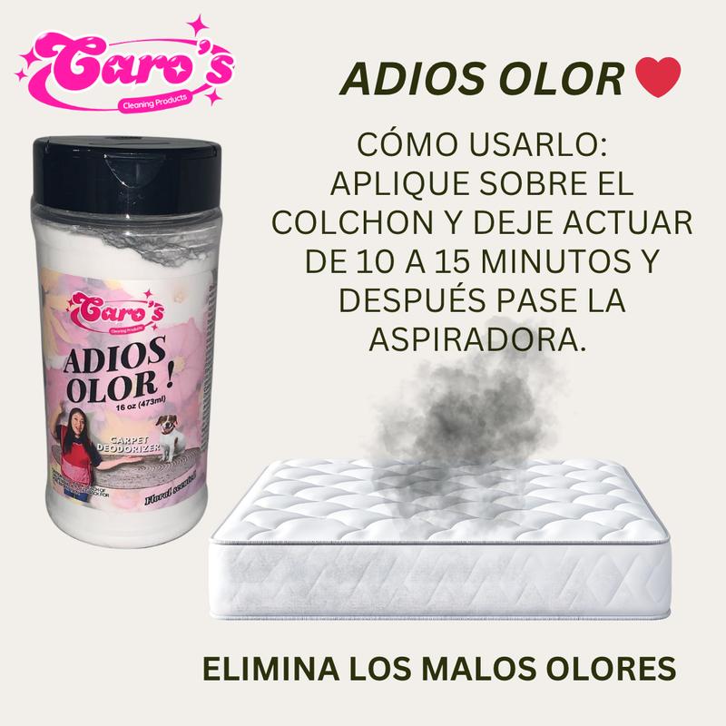 Caro's AdiosOlor Eliminator Odor Eliminator for Carpets - 16 oz Powder, Effective Odor Elimination, Bacteria Killer, Household Interior Cleaner