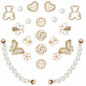 Mimilove 22 Pcs Bling Shoe Charms Chain for Women Pearl Flower Butterfly Clog Shoe Decoration Accessories Rhinestone Shoes Charms Cute Decor for Party Birthday Footwear