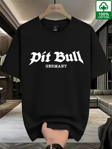 Men's Pit Bull Germany Minimalist T-Shirt, 100% Cotton Casual Streetwear Top, Slim-Fitting Long Sleeve Tee for All Seasons