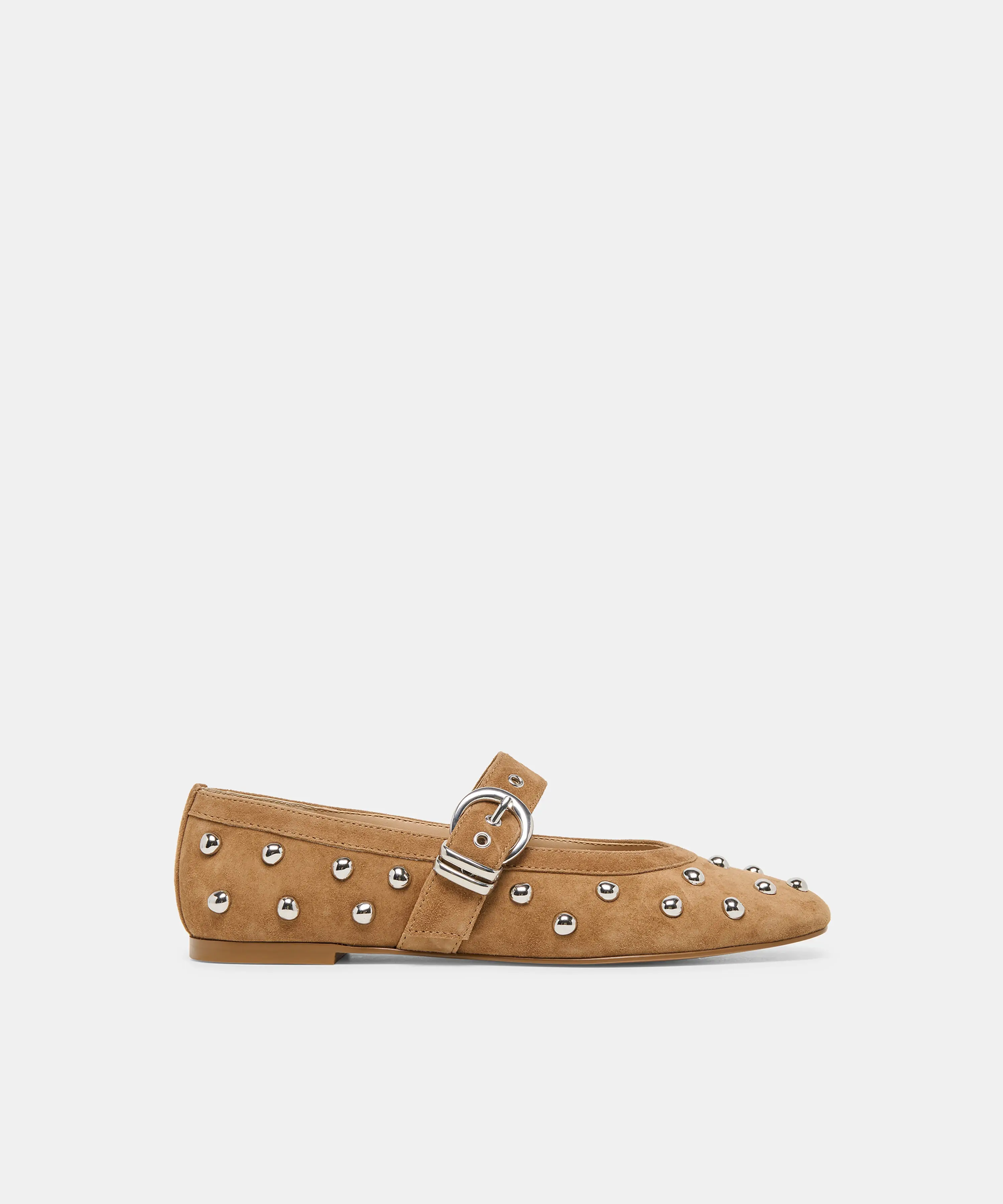 MIKEL STUD BALLET FLATS LT BROWN SUEDE