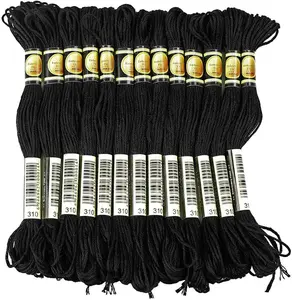 Black Embroidery Floss 24 Skeins Embroidery Thread Friendship Bracelet String Cross Stitch Threads Hair Wrap Yarn