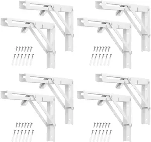 8 Pack 12 Inch White Folding Shelf Brackets with Screw, Collapsible Shelf Bracket Wall Mounted, Heavy Duty Folding Shelf Brackets for  Shelves, Wall-Mounted Tables & More