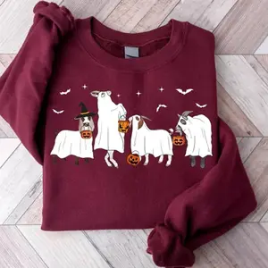 Halloween Goat Sweatshirt, Funny Ghost Goat Crewneck, Spooky Animal Lover Sweater, Cute Fall Farm Sweatshirt, Goat Lover Halloween Gift