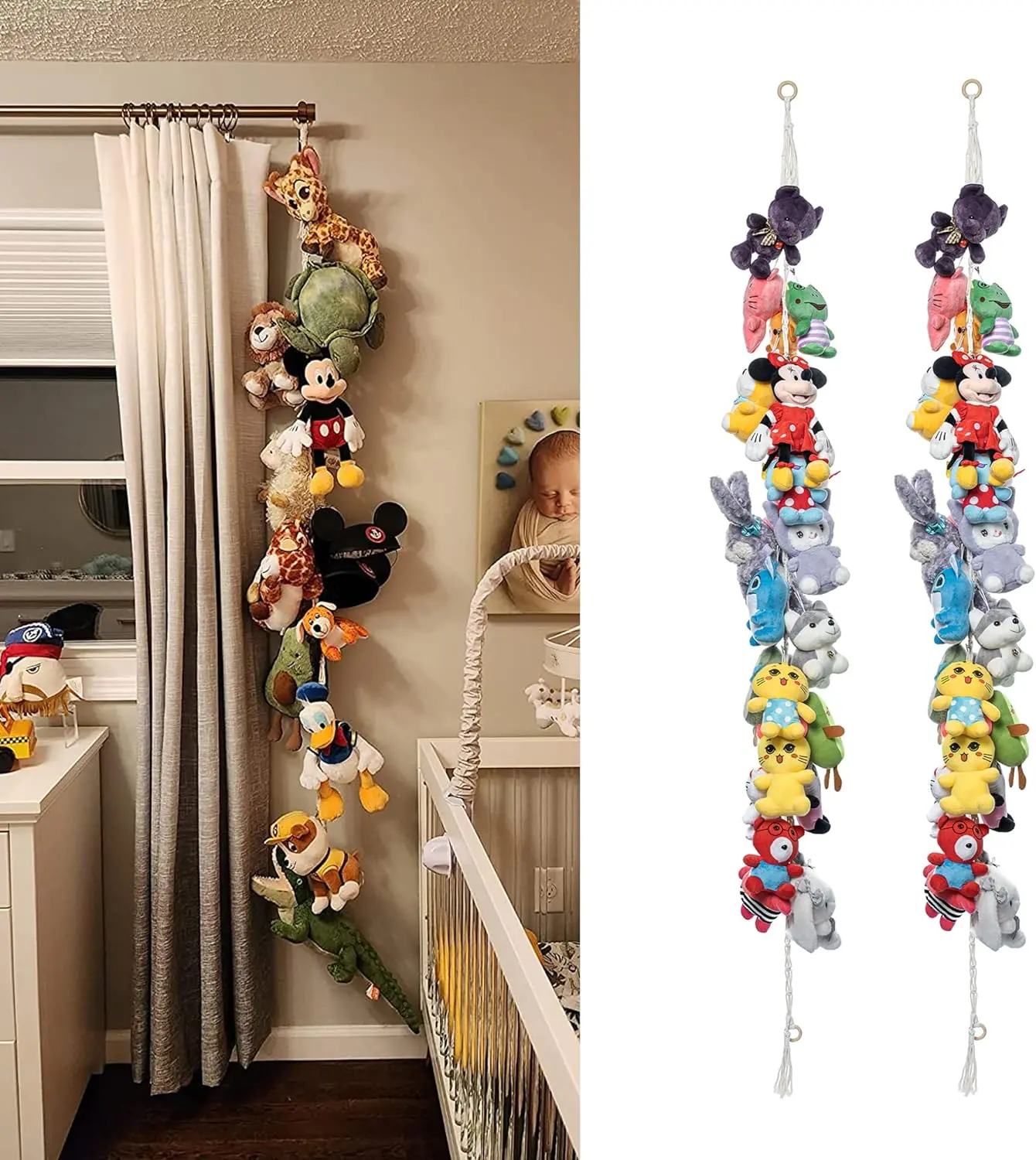 80" 2 Pack Cotton Hanging Storage Chain for Stuffed Animals Storage with 40 Metal Clips Stuffed Animal Organizer Chain for Wall Corner Nursery Play Room