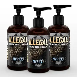 Derm Dude Illegal Shave Cream for Men 3 Pack MVP Scent 8 FL OZ MAN-SIZE Non-Toxic Natural Ingredients Aloe Olive Oil Vitamin E Made in USA