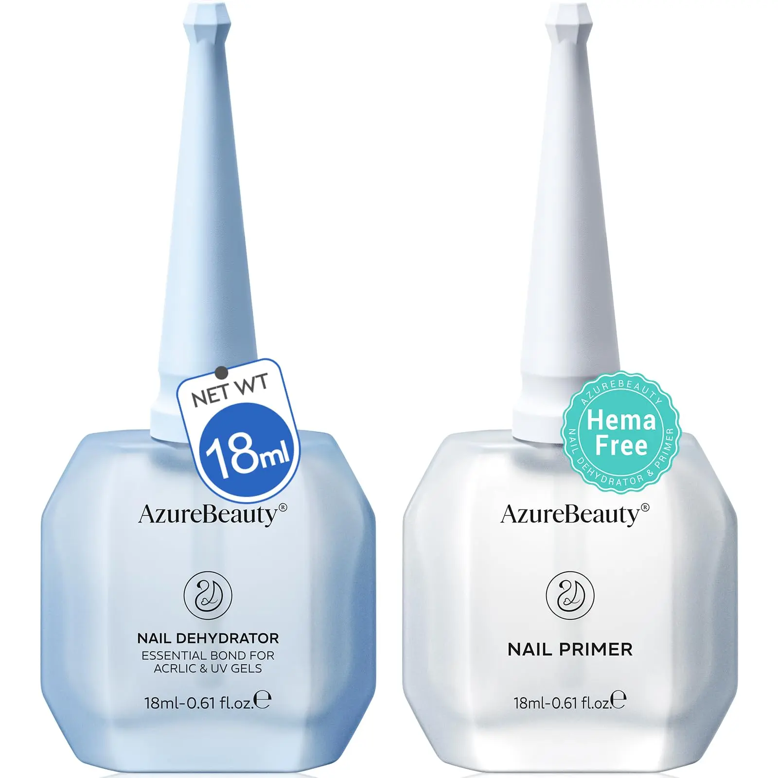 AZUREBEAUTY 18ml Nail Dehydrator and Primer, Acid-Free & Hema-Free Nail Prep Kit, No Lifting Bond for Gel Polish & Acrylic, Quick Dry Professional Natural Nail Primer for Long Lasting Manicure Nail Art Nail Care