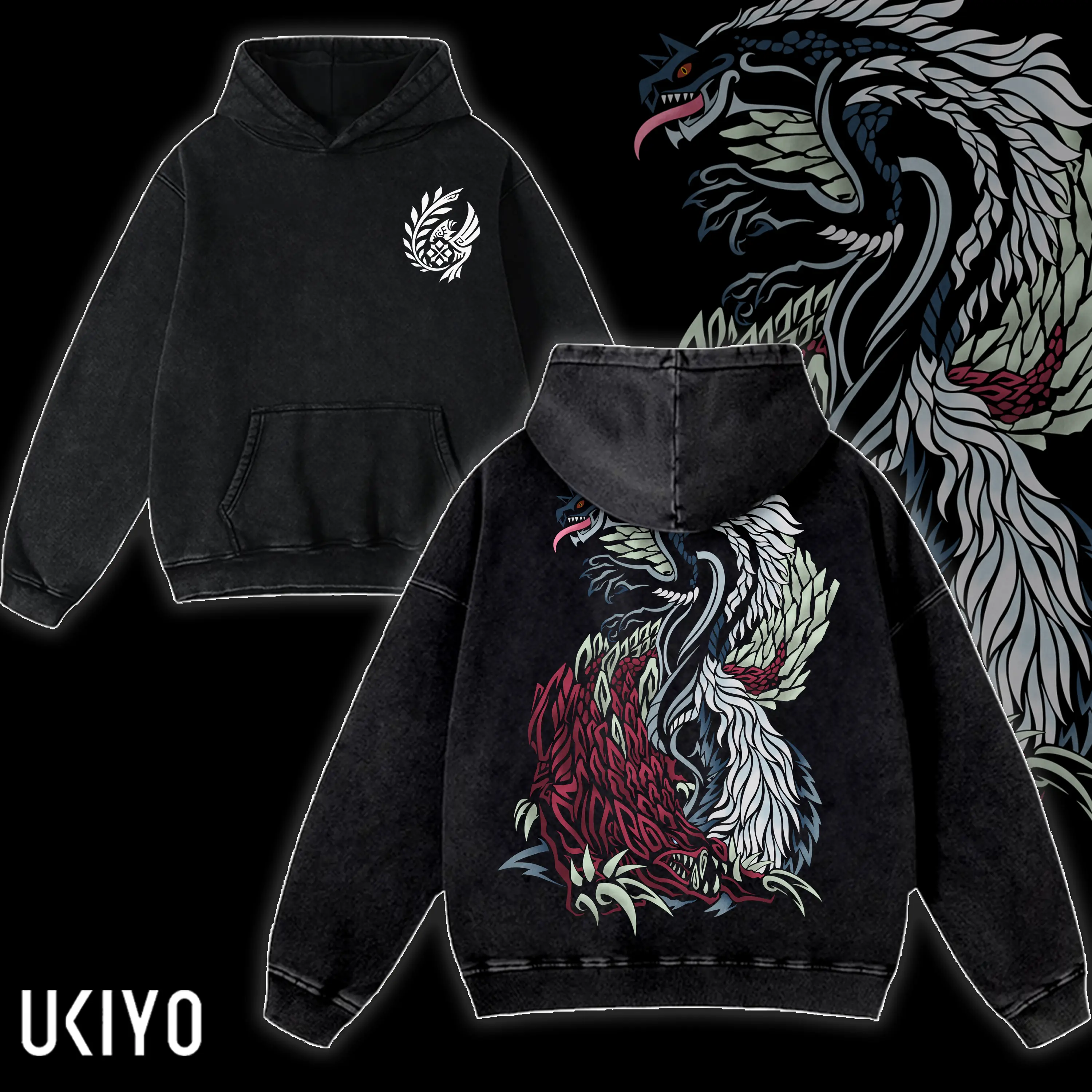 Monster Hunter Tobi Kadachi Odogaron Hoodie Vintage Acid Wash Heavyweight Cotton Oversized Graphic Hooded Sweatshirt Retro Gaming Streetwear Men Women Unisex