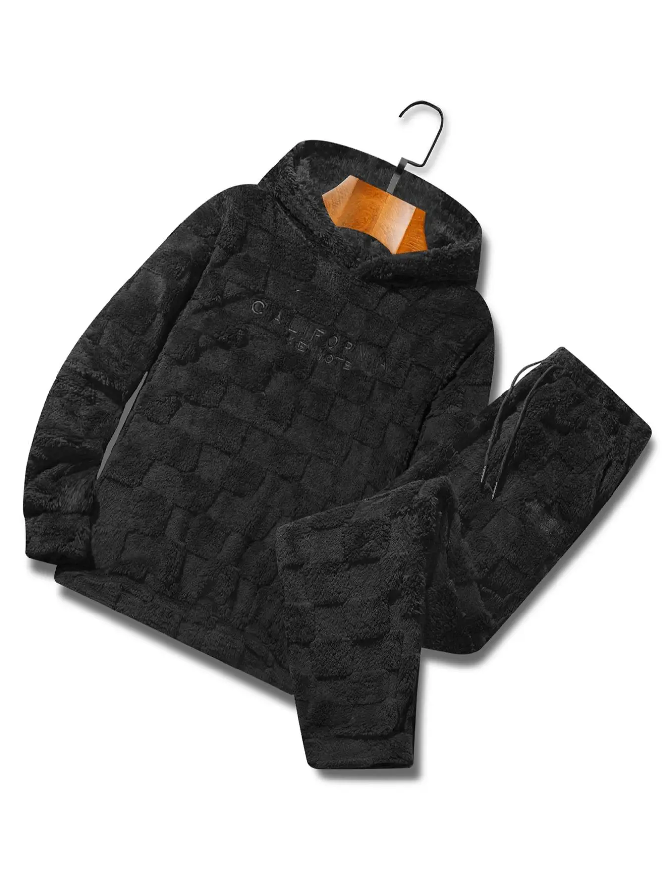 Two-piece Set Men's Thermal Lined Letter Embroidery Hoodie & Pocket Drawstring Waist Pants, Loose Cozy Long Sleeve Hooded Sweatshirt & Trousers for Fa