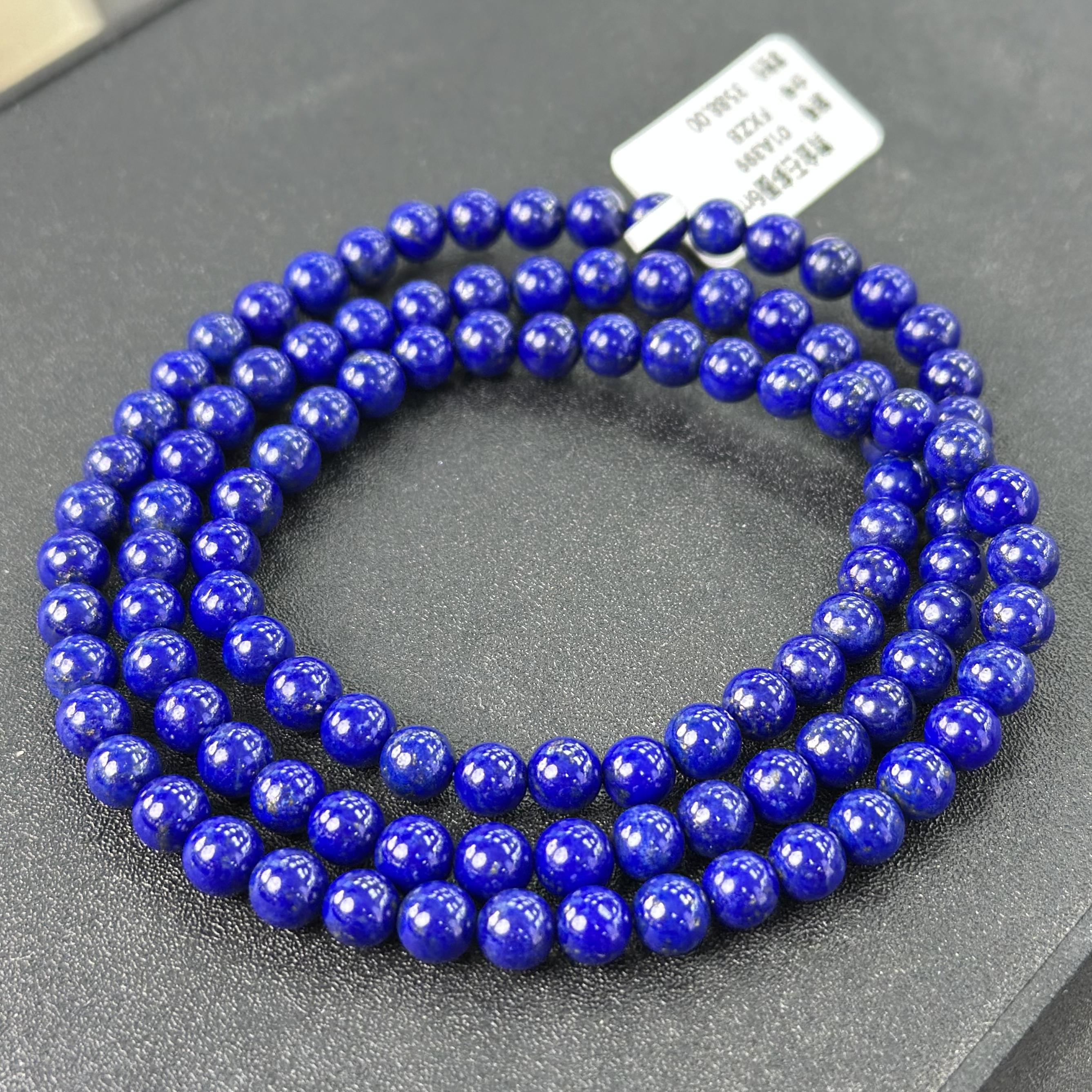 Women's Unisex Natural Lapis Lazuli Multi-Loop Beaded Wrap Bracelet - Royal Blue Gemstone Jewelry for Daily Wear, Round Beads