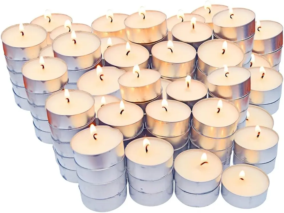100 Unscented Tealight Candles, Dripless Candles, White (Pack of 100)