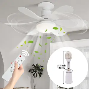 Socket Fan Led Lights, 2-in-1 Fan, 3 Speeds Low Profile Ceiling socket Fan with Light, Flush Mount Ceiling Fans with Lights and Remote, Low Noise, Dimmable,Modern White Ceiling Fan with Light forBedroom Indoor Outdoor