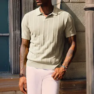 PJ PAUL JONES Mens Polo Shirts Textured Knit V-neck Golf Polo Shirts