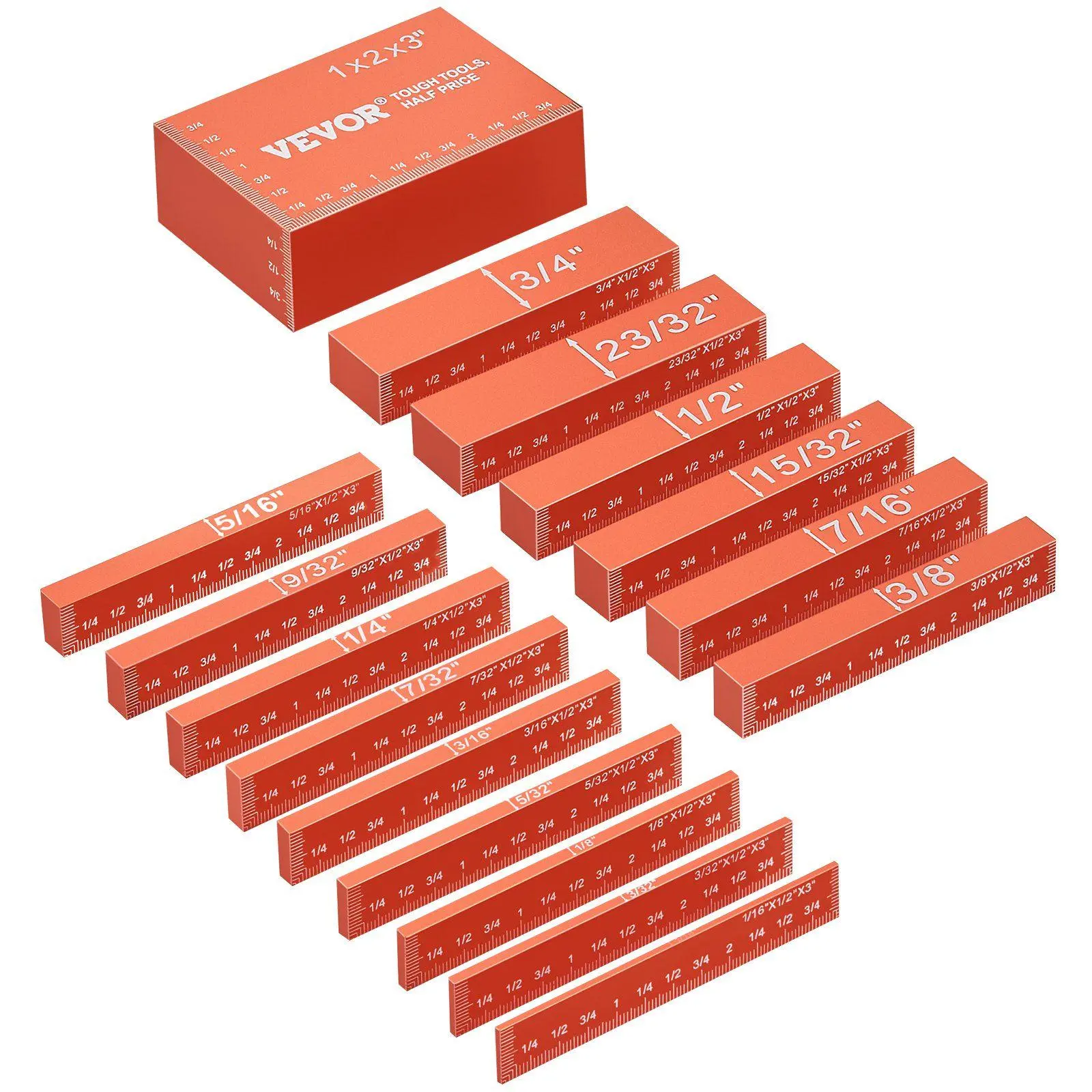 Setup Blocks Woodworking Tools, 16-Piece, Precision Height Gauge Block Set, with Clearly Laser Engraved Size Markings and Storag