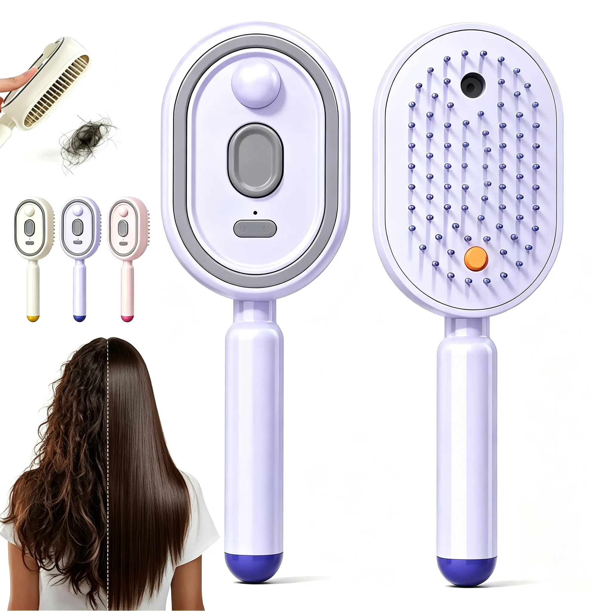Fix Frizzy Curly Hair Fast! Cordless Rechargeable Massage Comb, Self-Clean Anti-Tangle Anti-Static Volumizing Detangler Brush, Gentle Scalp Aromatherapy Hair Care Tool Travel Friendly For Women