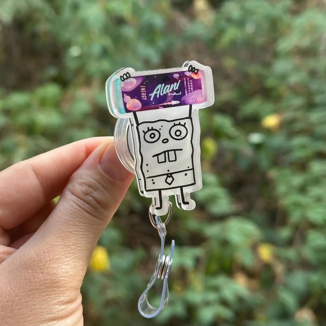 Cartoon Doodle cosmic energy drink- Nurse badge reel, RN, phlebotomy, tech, healthcare, work accessory