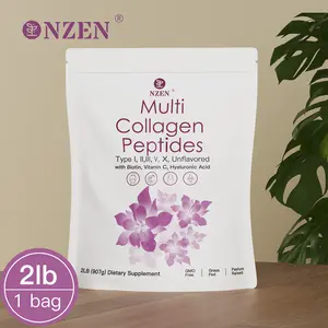 NZEN Multi Collagen Peptides Powder 1LD/2LD -Hyarolyzed ProteinPeptides Type I II III IV V X with Hyaluronic Acid Biotin & Vitamin C Unflavored 2lb - Healthcare