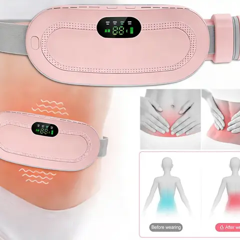 Rechargeable Wearable Heating Pad for Waist & Lower Abdomen, 3 Heat Levels & 3 Vibration Modes, Cordless Heating Belt with LED Display, Adjustable Portable Warmer for Home, Office & Travel