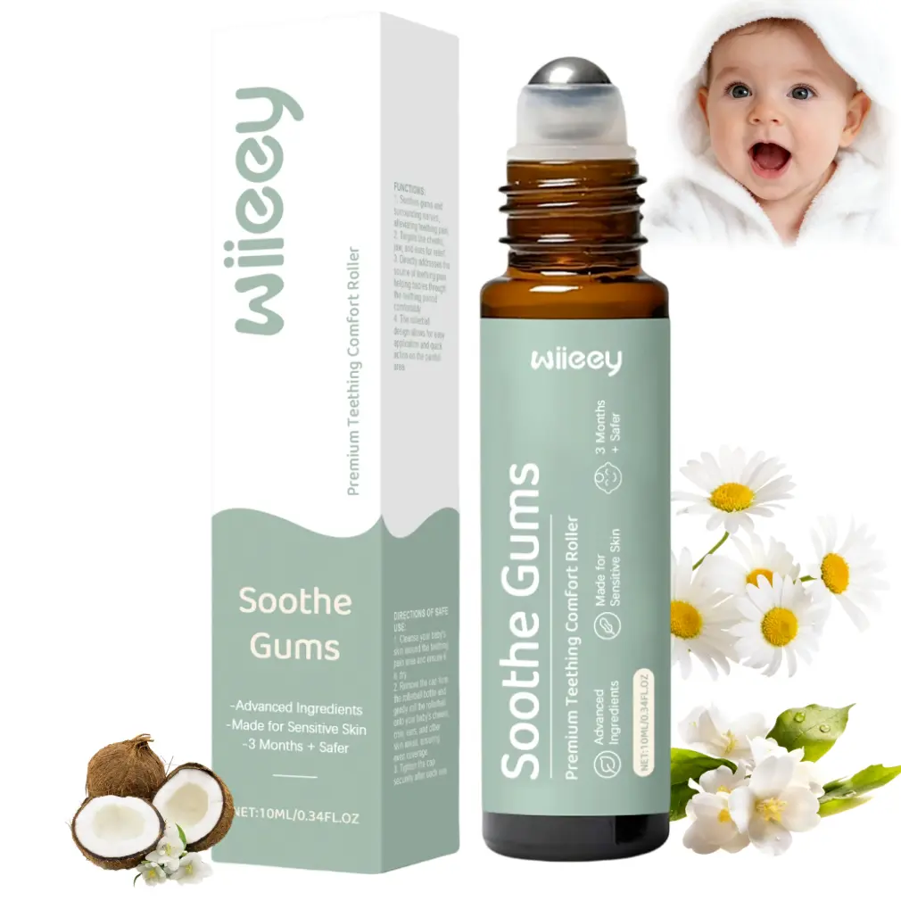 Baby Teething Roll‑On Oil, Plant Extract Gentle Soothing Oil, Fragrance‑Free Portable Roller Bottle for Kids Daily Oral Gum Care