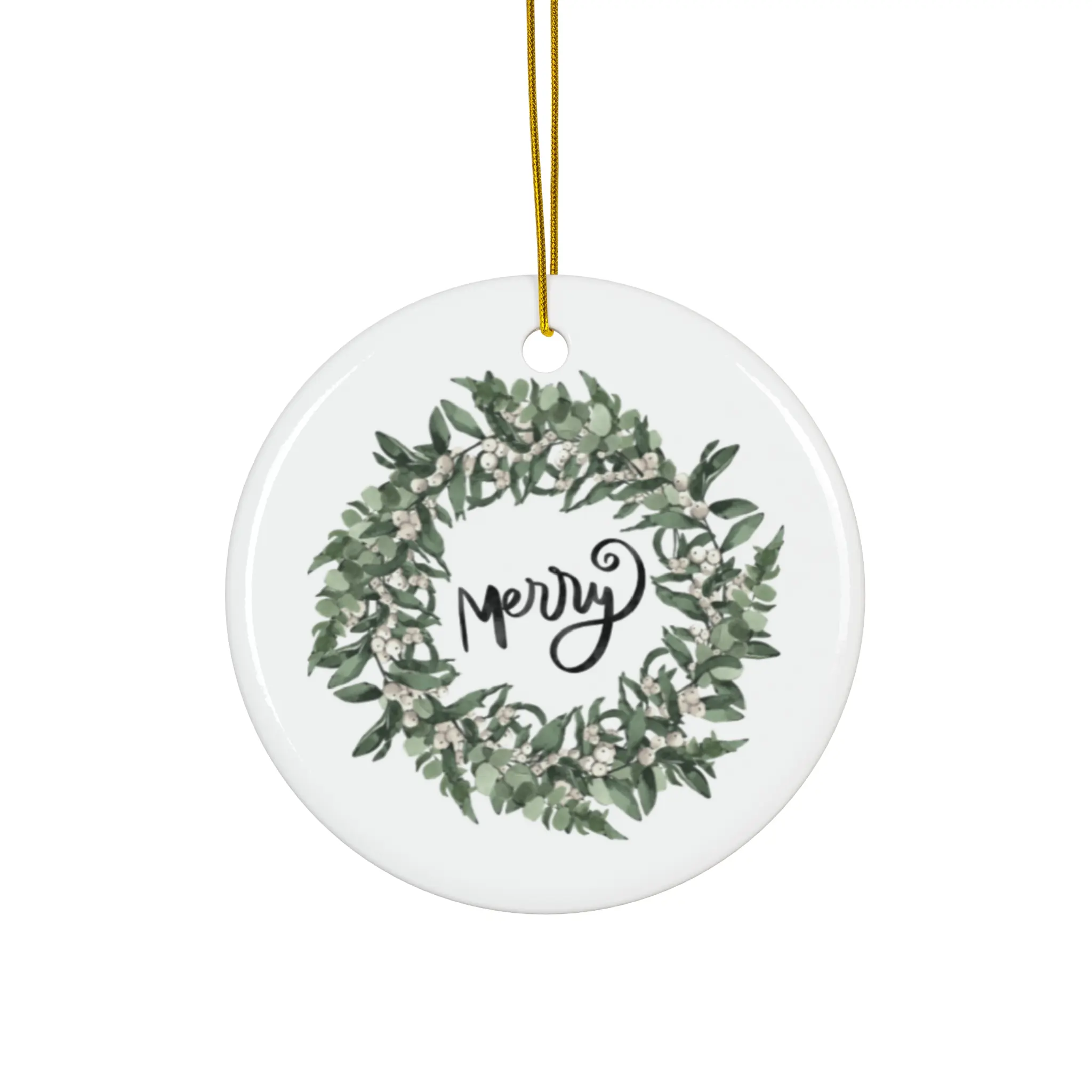 Rustic Holiday Ceramic Ornament, Merry Wreath Decor, Christmas Tree Hanging, Gifts, Home Decoration, Seasonal Keepsake