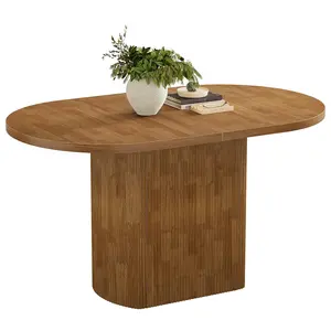 Tribesigns Rustic Wood Conference Table for 4 People, 47.24 Inches, Small Office Desk with Polygon Base, Brown