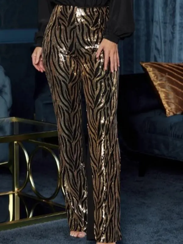 ZEBRA Sequins Print Fashion High-Waisted Pants - Zipper in the Back, Women's Bottom - Womenswear